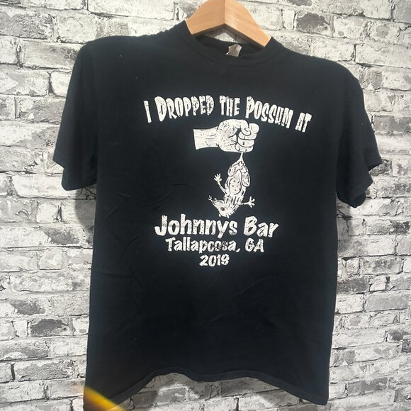 EUC Gildan Johnnys Bar Women's Black T-Shirt White Font Size Medium - Picture 2 of 9